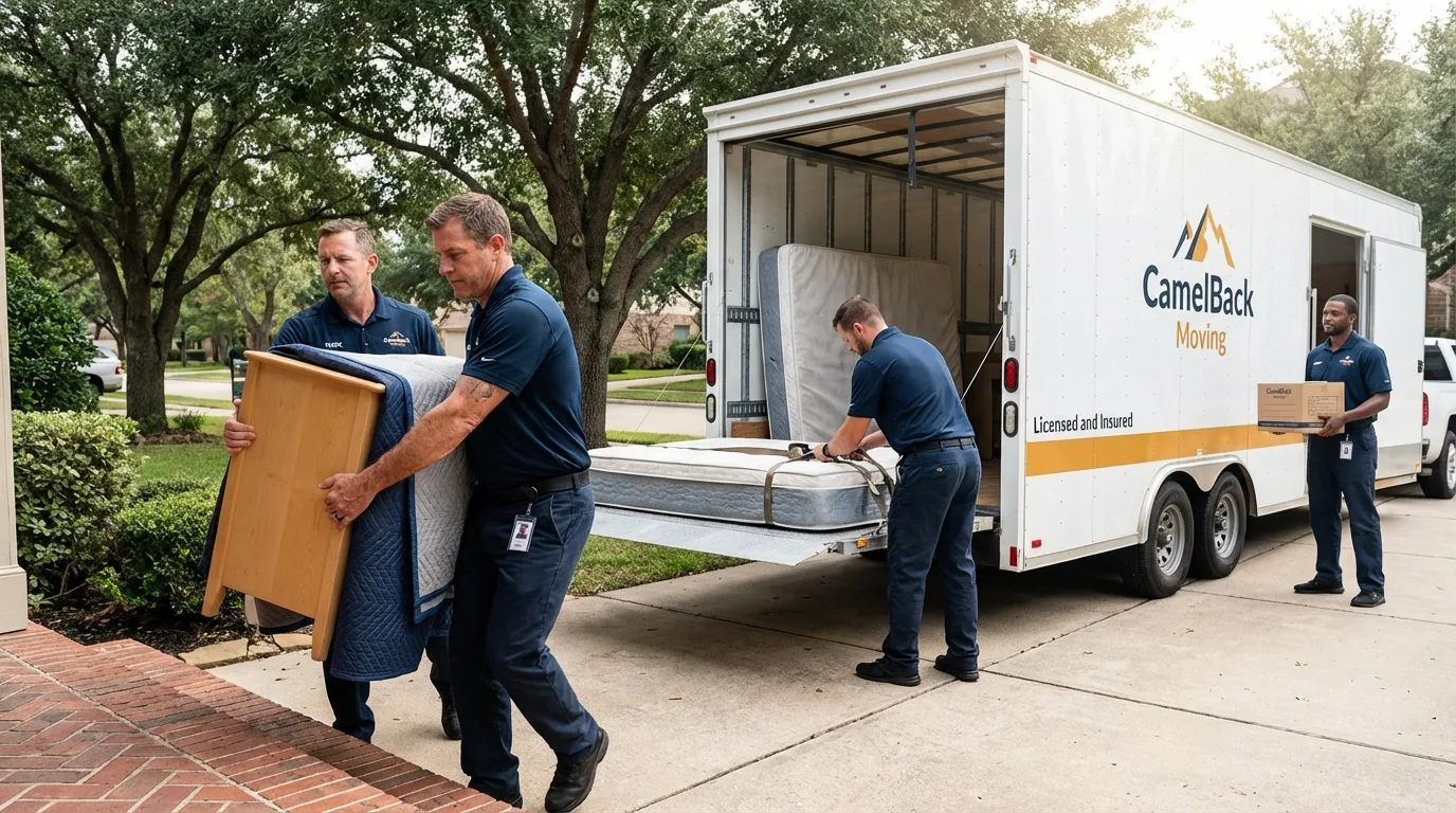 Crew loading residential truck for cross-state move from Lancaster, NY